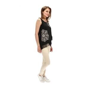 Desigual‎ Tunic Top XS Sparkle Chiffon Layer Black New